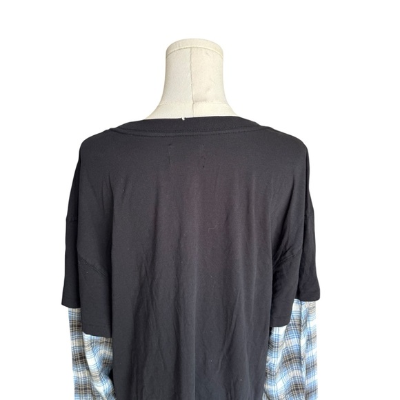 Urban Outfitters - NWT Plaid Sleeve Black Tee Grunge Y2K 90s Band Style Sz L - Picture 5 of 8